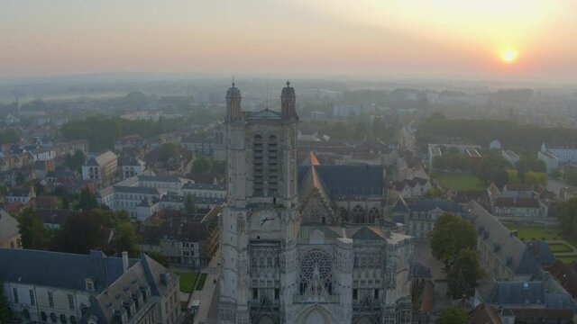 Roman Catholic Troyes Cathedral Formally Order of Knights Templar. Drone Video Troyes France