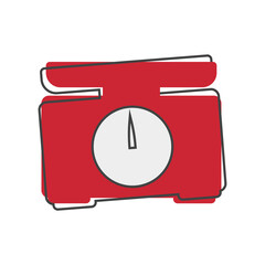 A vector image of a kitchen scale. Vector icon scale cartoon style on white isolated background.