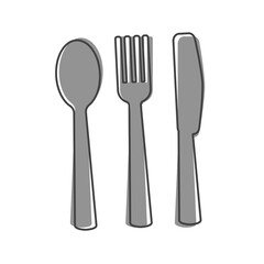 Vector set icon knife, fork, spoon. Cutlery. Table setting cartoon style on white isolated background.