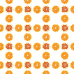 Seamless pattern of isolated slices of grapefruit and orange.