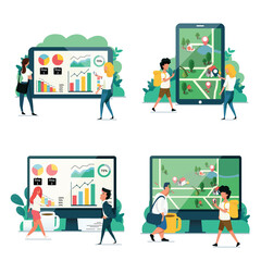 Modern vector illustration flat concepts decorated people characters. Set of social media marketing, business, travel, online shopping, and business project. 