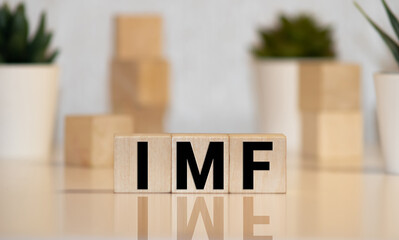 IMF Spelled with Wood Tiles Isolated on a White Background.