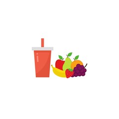 Fruit juice logo, symbol and icon. Fresh drink modern cup and glass icon with fruits isolated on a white background. Symbol Suitable for juice shops, hotel, restaurant and health websites.