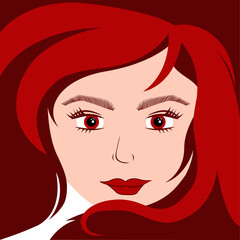 face of a girl with red hair squared. vector. closed loops scaled