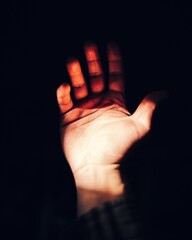 persons right palm on black background