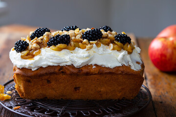 Apple, blackberry and hazelnut cake