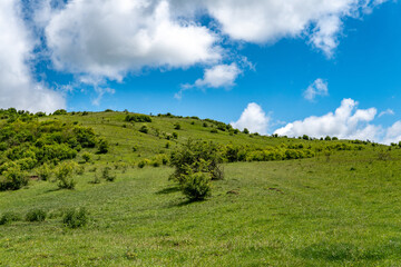 Tranquil Hilltop Landscape with Blue Sky and Clouds
