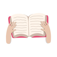 hands with book reading flat style