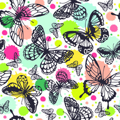 Vector butterflies pattern. Abstract seamless background.
