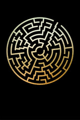 Minimal Poster with Circle Maze. Vector Design with Gold Texture