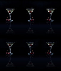 Pattern of cherry martini in black background