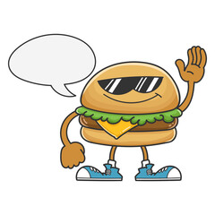 Hamburger cartoon character with sunglasses