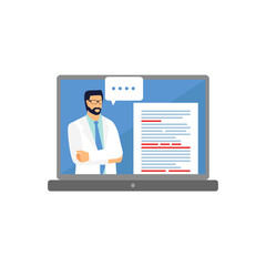 Doctor  on the screen, concept of online diagnostics, vector illustration in flat style. online medical application.