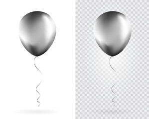 Set of Silver balloons on transparent white background. Party Balloons event design decoration. Mockup for balloon print. Vector. © ckybe