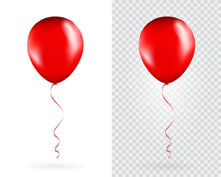 Set of Red balloons on transparent white background. Party Balloons event design decoration. Mockup for balloon print. Vector.