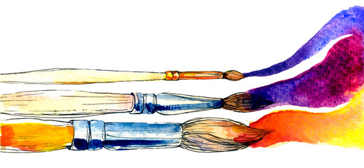 Watercolor brushes on white backdrop. Colorful art vector set