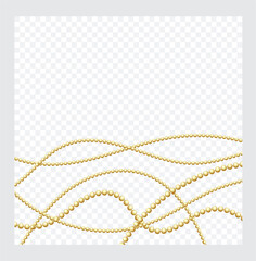 Mardi Gras. Golden or Bronze Color Round Chain. Realistic String Beads insulated. Decorative element. Gold Bead Design. Vector illustration.