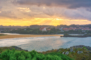 Nice view of the touristic villages of Noja and Isla, Cantabria, northern coast of Spain.