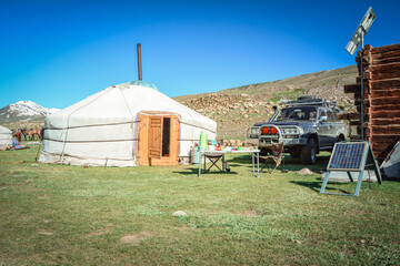 Getting lunch outside in Altai mountains in Mongolia.