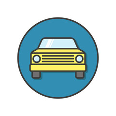 Obraz premium Car round icon. Front view. Colored outline silhouette. Vector flat linear graphic illustration. Isolated object on a white background. Isolate.