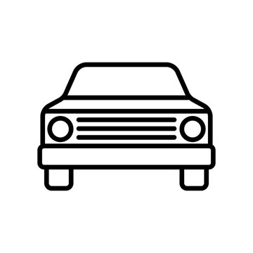 Car icon. Front view. Black contour silhouette. Vector flat linear graphic illustration. Isolated object on a white background. Isolate.