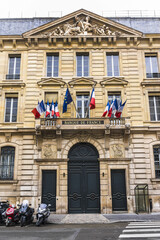 Fototapeta na wymiar Bank of France (Banque de France, 1880) building - is central bank of France; it linked to European Central Bank (ECB). Bank of France - headquartered in Paris. France.