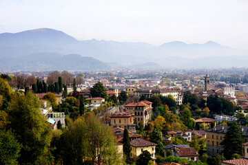 Landscape view of medieval old city Bergamo, Italy.