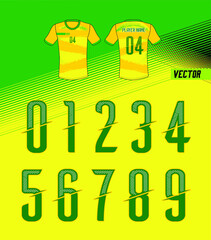 Sport Jersey shirt number/ Uniform numbers in white with a white outside contour line  on white gray for American football, Baseball and Basketball or soccer for shirt