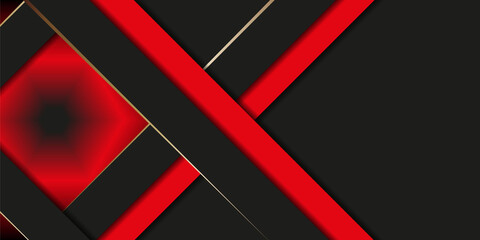 Geometric stylish black and red background. Abstract technological background with paper cut layers. Vector design element for banners, posters, covers.