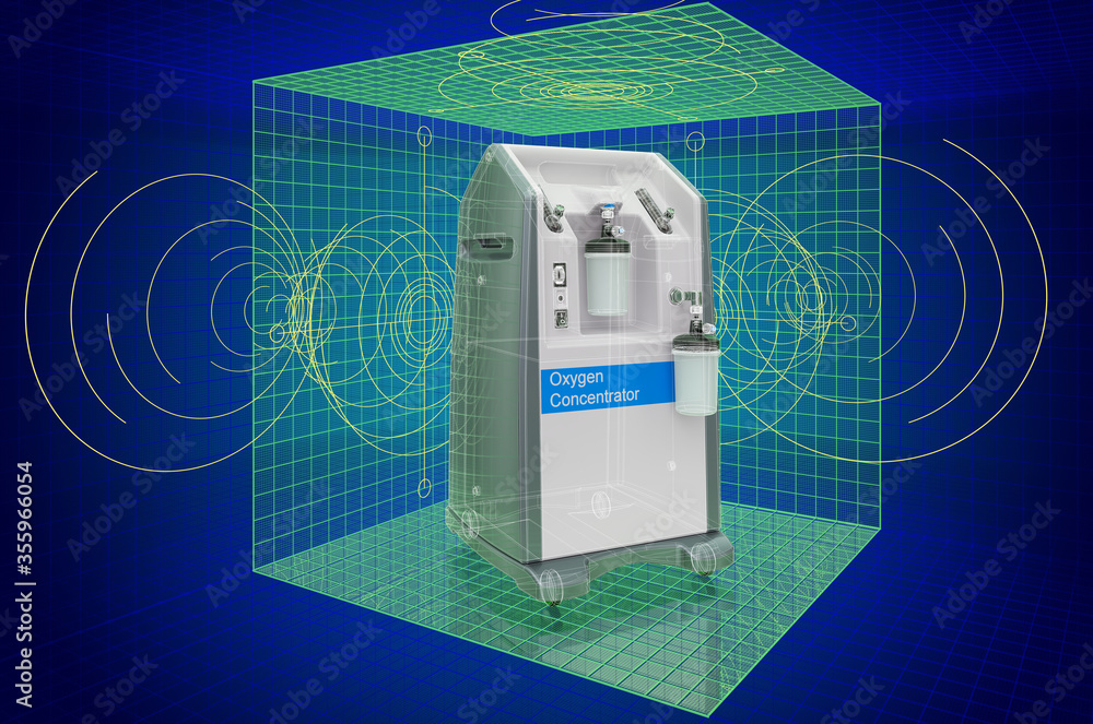 Aufkleber visualization 3d cad model of home oxygen concentrator, blueprint. 3d rendering