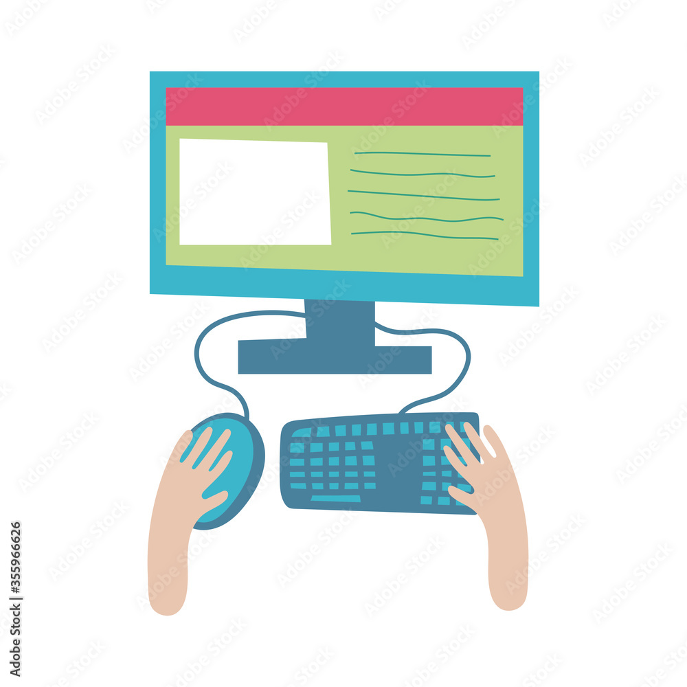 Poster hands using desktop flat style icon