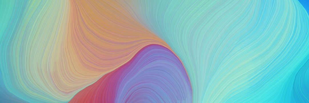 colorful vibrant creative waves graphic with modern soft swirl waves background design with medium aqua marine, sky blue and tan color