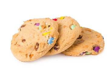 Chocolate chip cookies isolated on white background. Sweet biscuits