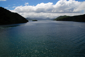 Ferry after leaving Wellington and approaching the South Island