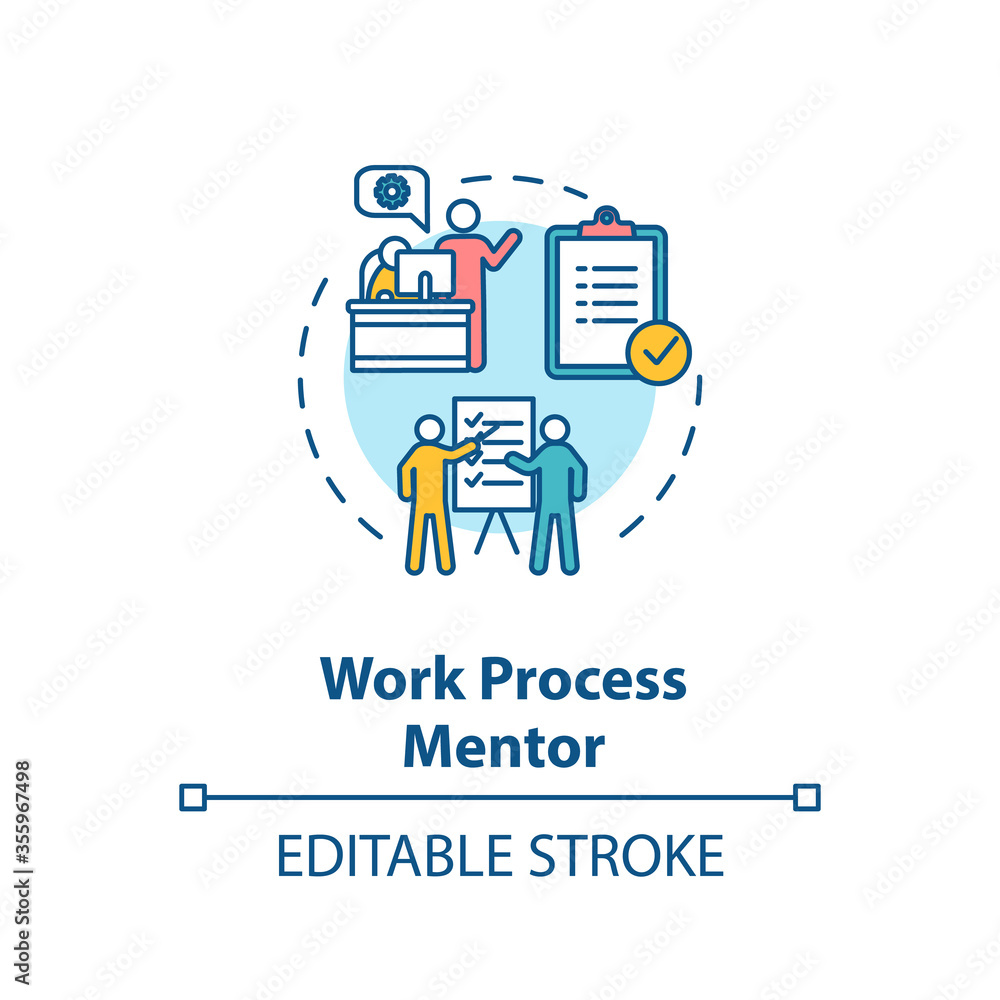 Aufkleber work process mentor concept icon. professional guidance and supervision idea thin line illustration.
