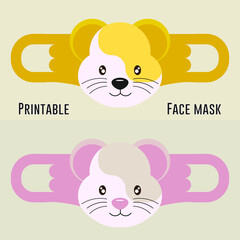 Cute mouse face mask templates, vector illustration. Print out and make.
