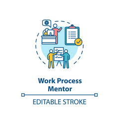 Work process mentor concept icon. Professional guidance and supervision idea thin line illustration. Qualification and skills development. Vector isolated outline RGB color drawing. Editable stroke