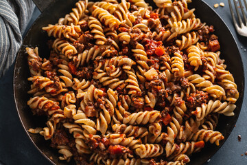 Pasta with minced meat and vegetables