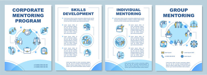 Corporate mentoring brochure template. Coaching program. Flyer, booklet, leaflet print, cover design with linear icons. Vector layouts for magazines, annual reports, advertising posters