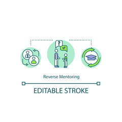 Reverse mentoring concept icon. Helping superiors with professional skills development idea thin line illustration. Junior aiding senior. Vector isolated outline RGB color drawing. Editable stroke