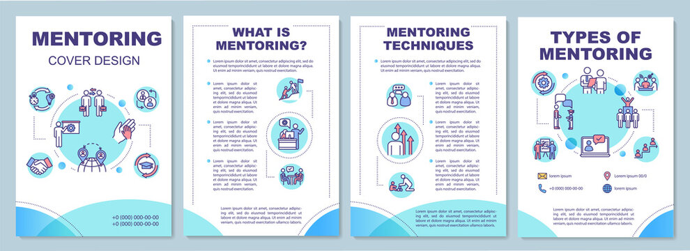 Mentoring brochure template. Corporate leadership. Employee guidance. Flyer, booklet, leaflet print, cover design with linear icons. Vector layouts for magazines, annual reports, advertising posters
