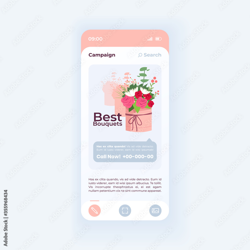Wall mural online marketing campaign smartphone interface vector template. mobile app page white design layout.
