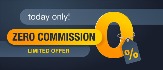 0 zero commission special offer banner template with yellow an dark gray color scheme - vector promo limited offers flyer - obrazy, fototapety, plakaty