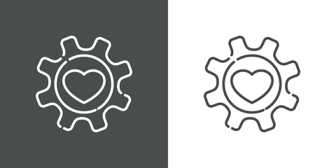Icono plano lineal engranaje con corazón en fondo gris y fondo blanco © teracreonte