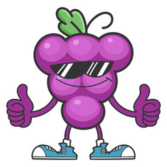 Grape cartoon character with sunglasses