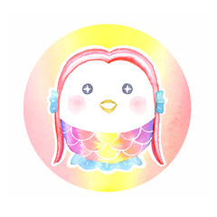 虹色に輝くアマビエ　水彩イラスト