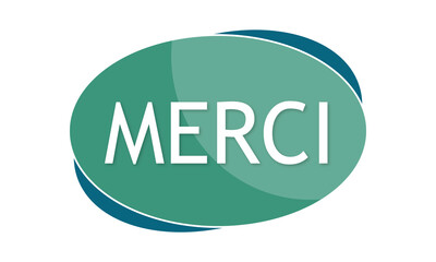 Merci - text written in green blue shape