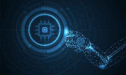 Robotic futuristic hud background. concept of automatization, machinery, robotic technology, industrial revolution and artificial intelligence. physical system icons ,Internet of things network,smart