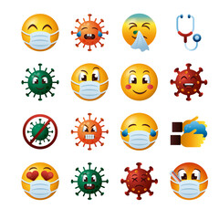 bundle of covid19 emojis set icons