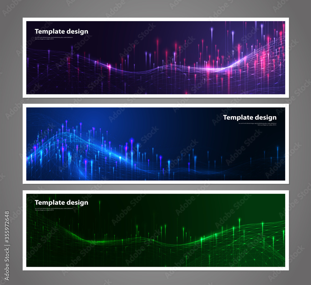 Poster Abstract technology data visualization background. network futuristic wireframe. artificial intelligence. cyber security. visual information complexity. Intricate data threads plot. brochure cover